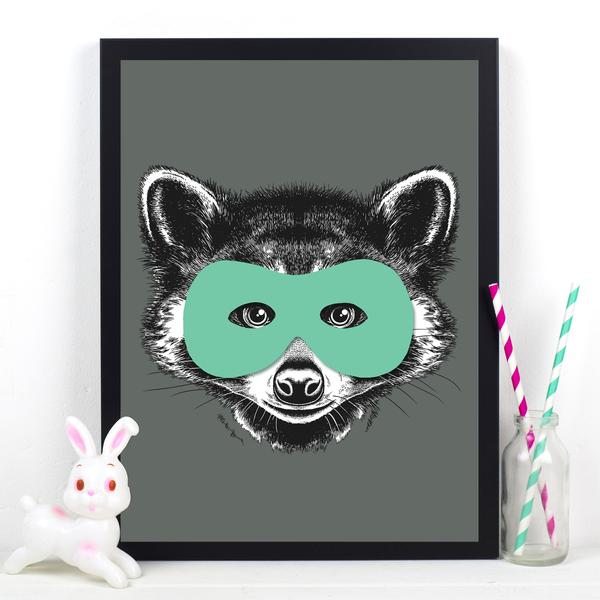 Superhero Raccoon Childrens Poster