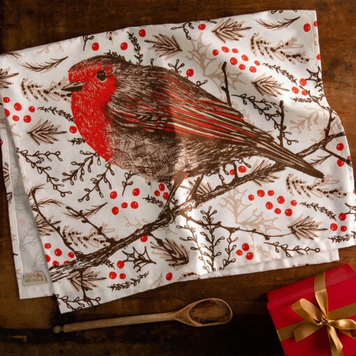 Christmas Robin Tea Towel by Cherith Harrison Christmas Robin Tea Towel by Cherith Harrison