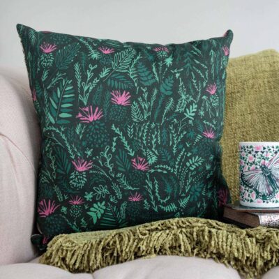 Thistle and butterfly cushion by Cherith Harrison.