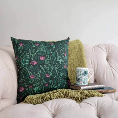 Thistle and butterfly cushion by Cherith Harrison.