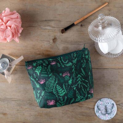 Thistles cosmetic bag designed by Cherith Harrison.