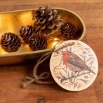 Wooden Christmas tree decoration with robin design by Cherith Harrison