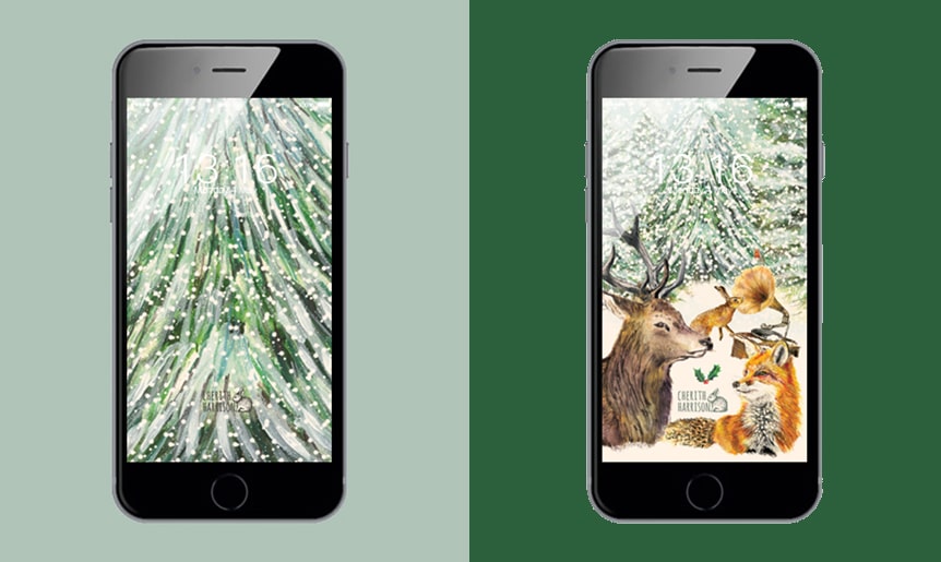 Digital wallpaper and phone background in Christmas animals design by Cherith Harrison