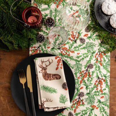 Christmas Reindeer Napkin and Christmas Garden Table Runner by Cherith Harrison