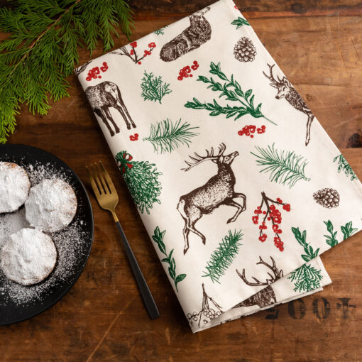 Christmas Reindeer Tea Towel made from unbleached cotton