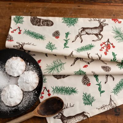 Christmas Reindeer Tea Towel made from unbleached cotton