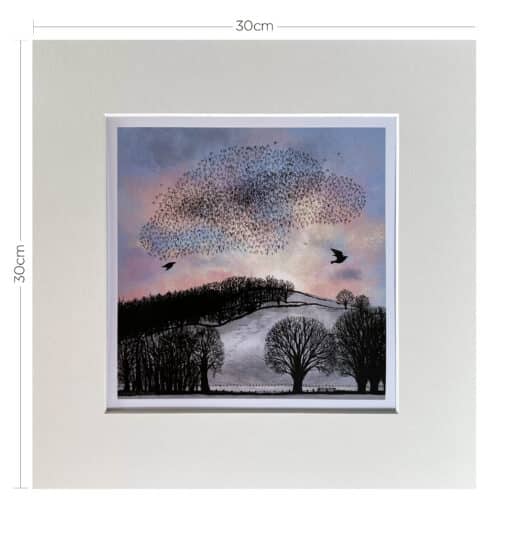 Dimensions of Mounted Starling Murmuration at Sunrise Print by Cherith Harrison
