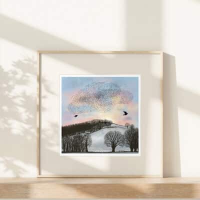 Framed and Mounted Starling Murmuration at Sunrise Print by Cherith Harrison