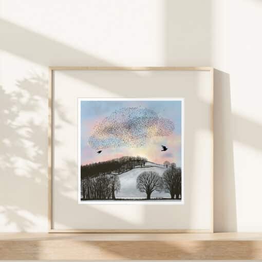 Framed and Mounted Starling Murmuration at Sunrise Print by Cherith Harrison