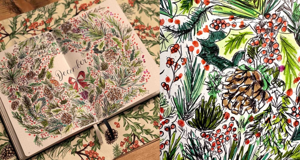 Wreath Drawings by Cherith Harrison