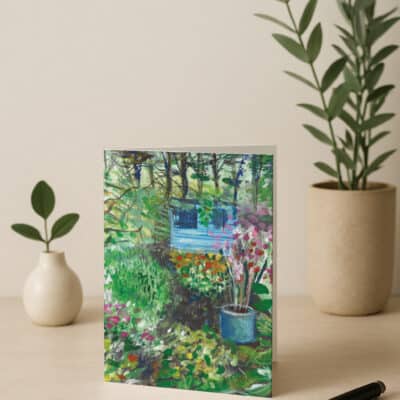 Allotment Shed Greetings Card by Cherith Harrison Neutral Backdrop
