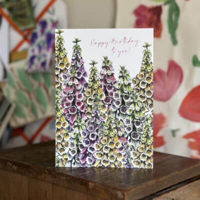 Happy Birthday Foxgloves Greetings Card by Cherith Harrison
