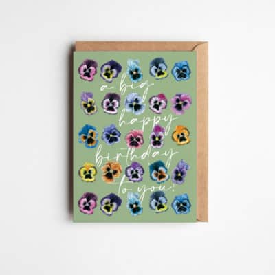 Happy Birthday Pansies Greetings Card by Cherith Harrison