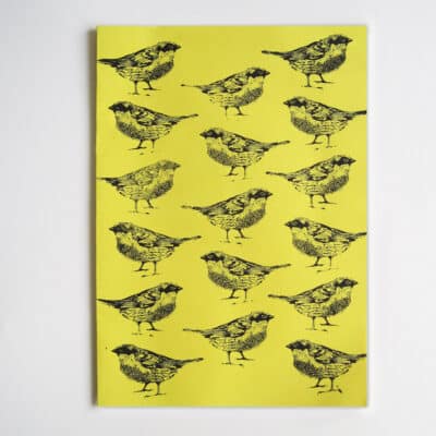 Screen Printed Bird Jotters Yellow Pink Green