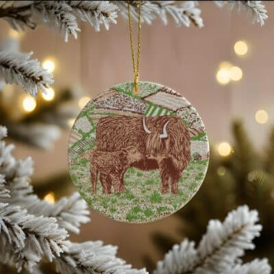 Highland Cow Tree Ceramic Decoration