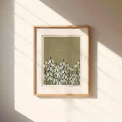 Cherith Harrison Framed Snowdrops Fine Art Print on Wall 16 x 20