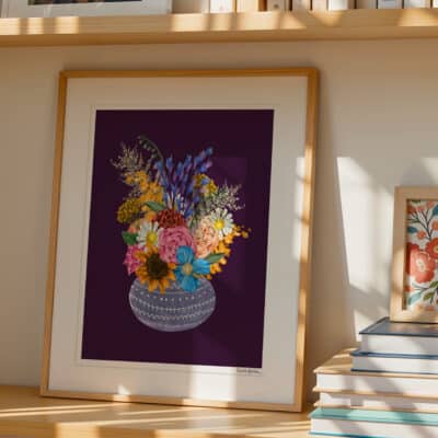 Cherith Harrison Framed Wild Garden Bouquet Vase Fine Art Print in Oak Frame 16 x 20