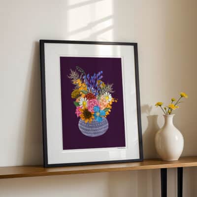 Cherith Harrison Framed Wild Garden Bouquet Vase on Wall Dark Frame 16 x 20
