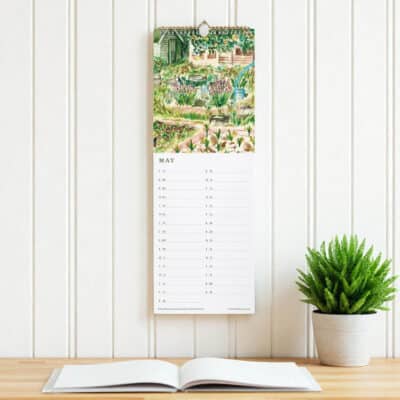 Slim Garden Allotment 2026 Calendar with Gold Wire Hanging on Wall