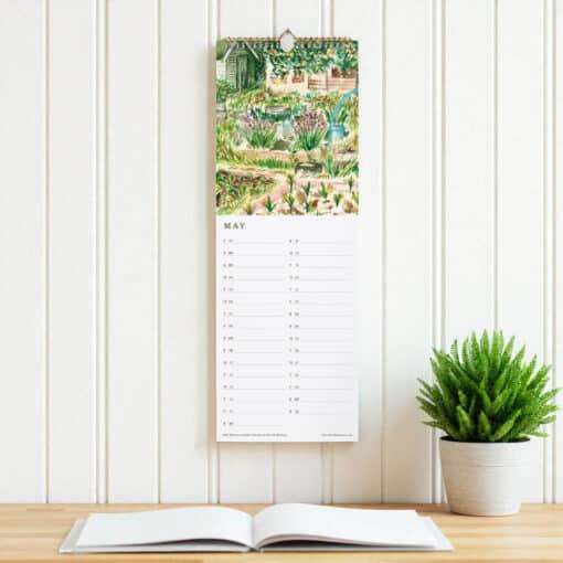 Slim Garden Allotment 2026 Calendar with Gold Wire Hanging on Wall