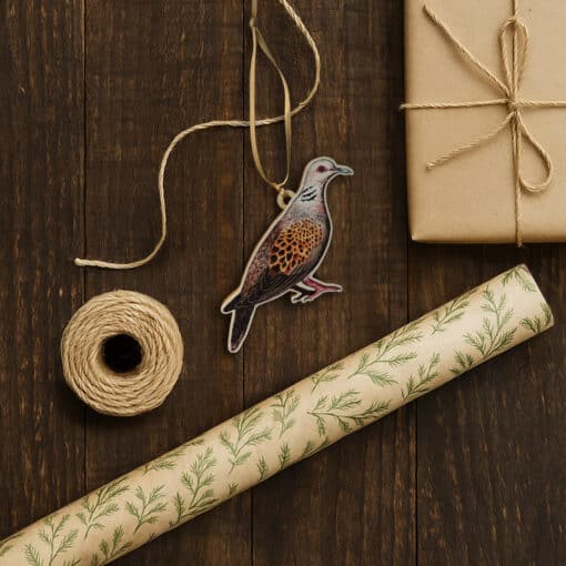 Christmas Turtle Dove Wooden Gift Wrap Tag and Tree Decoration