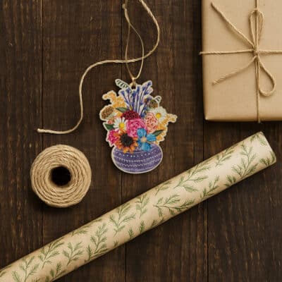 Floral Wooden Gift Wrap Tag and Tree Decoration