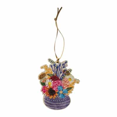 Flower Vase Wooden Tree Decorations with Gold Ribbon