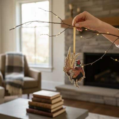 Pheasant Wooden Hanging Decoration in Country Living Room