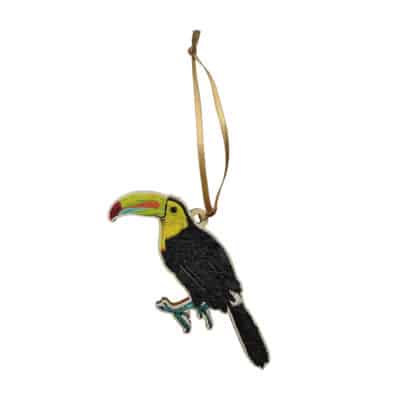 Toucan Wooden Tree Decorations with Gold Ribbon