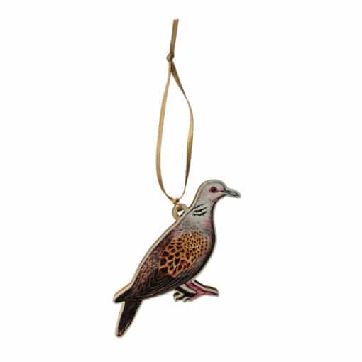Turtle Dove Wooden Tree Decorations with Gold Ribbon