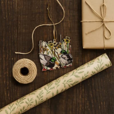Wooden Gift Wrap Tag and Tree Decoration of Ducks