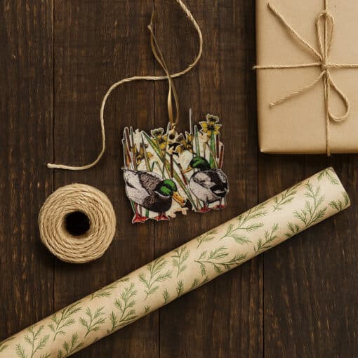 Wooden Gift Wrap Tag and Tree Decoration of Ducks