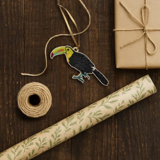 Wooden Gift Wrap Tag and Tree Decoration of Toucans