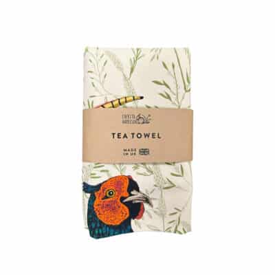 Pheasant Tea Towel in Folded Kraft Wrap
