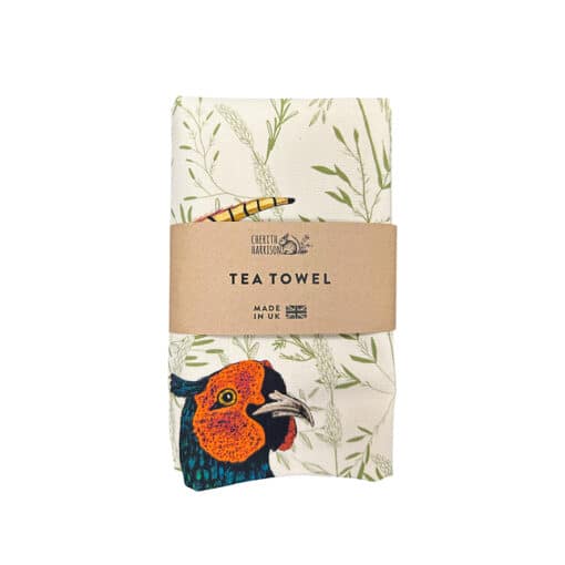 Pheasant Tea Towel in Folded Kraft Wrap