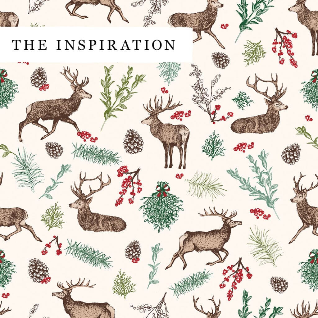 The reindeer pattern that was the inspiration behind the woodland animal Christmas collection with Langs
