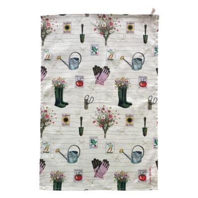 Spring Gardening Repeat Pattern Tea Towel Flatlay